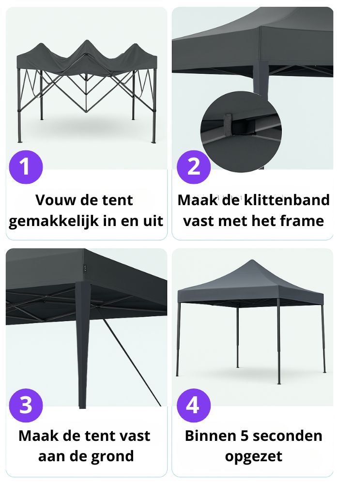 Easy up Festival Camping Partytent - 3x3m - Grijs - Festivales