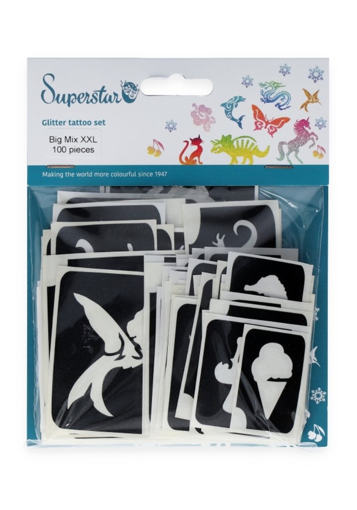 Big Mix XXL Glitter Tattoo Stencils 100pcs - Festivales