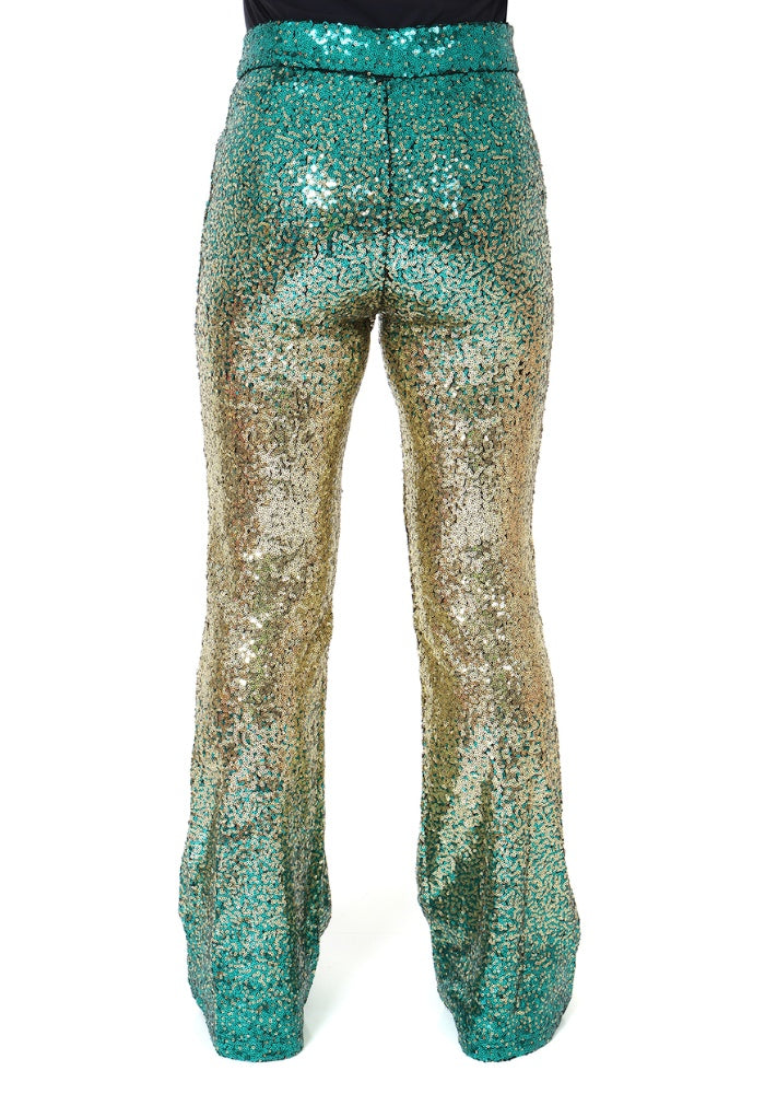 Flared Broek Pailletten Groen Goud - Festivales