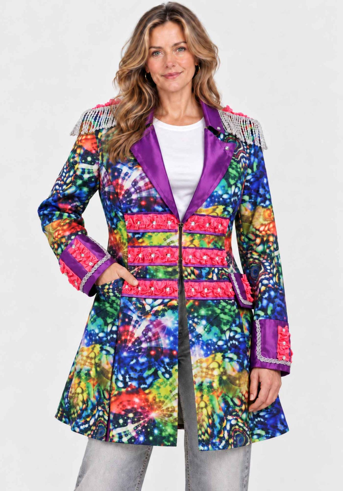 Dames Carnavalsjas Purple Holographic Diamonds - Festivales