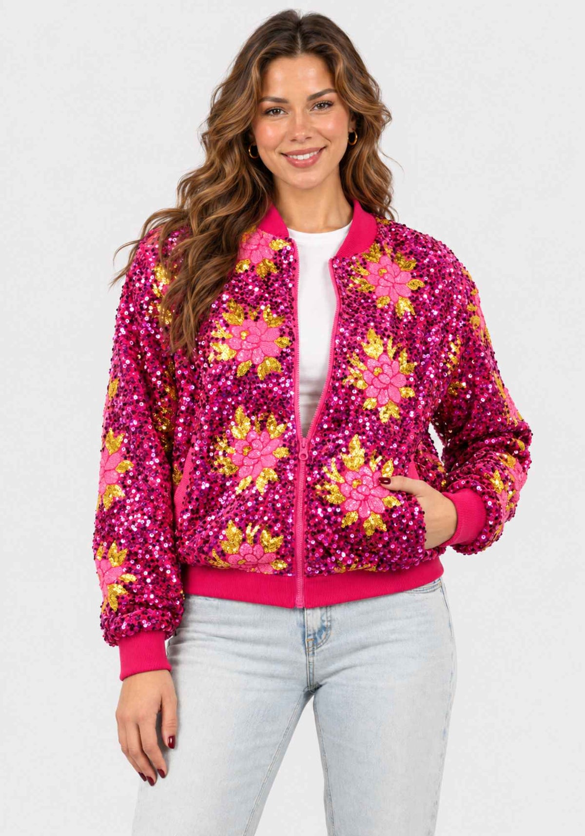 Carnavalsjas Dames Pailletten Flowers - Festivales