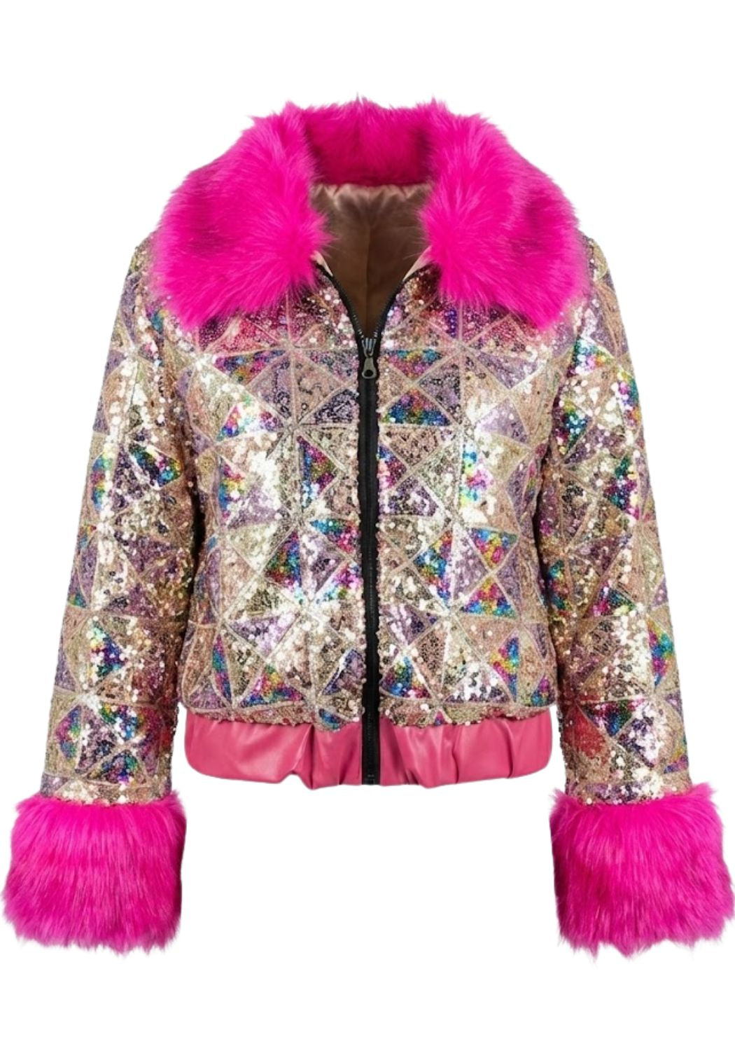 Carnavalsjas Dames Pailletten Bont Roze - Festivales