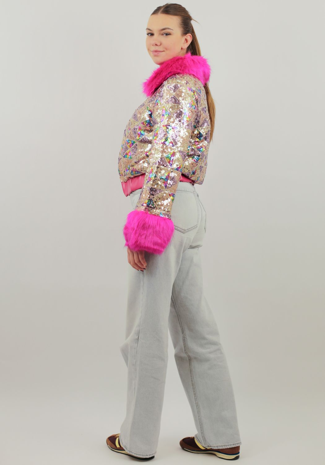 Carnavalsjas Dames Pailletten Bont Roze - Festivales