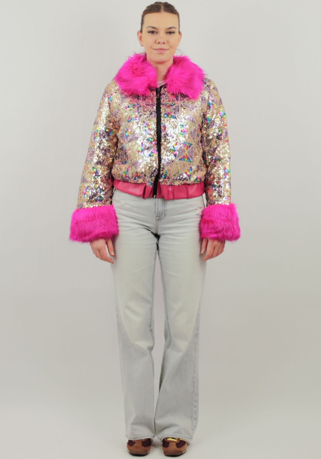 Carnavalsjas Dames Pailletten Bont Roze - Festivales