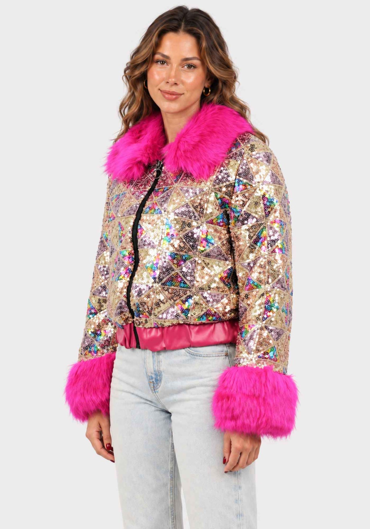 Carnavalsjas Dames Pailletten Bont Roze - Festivales