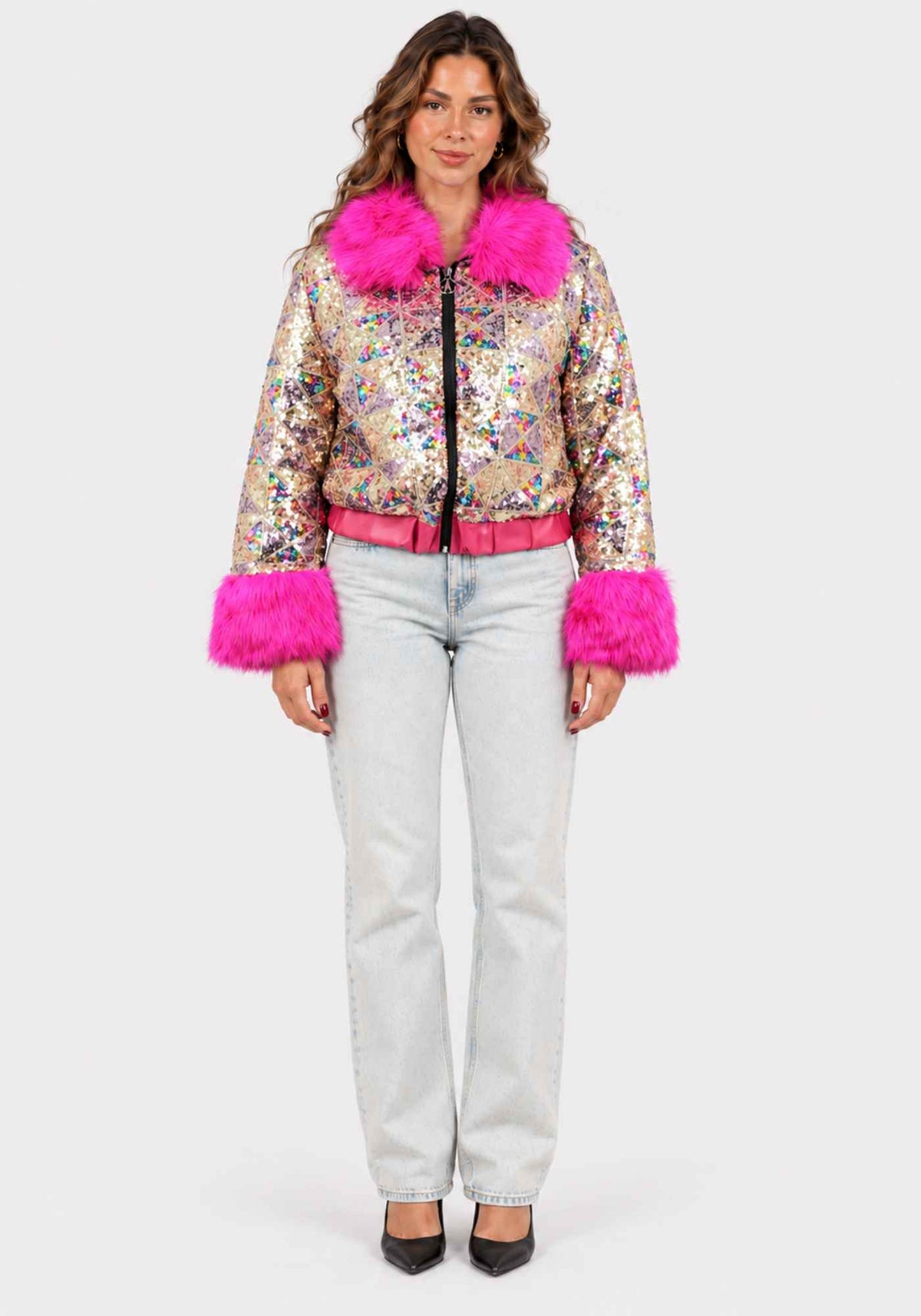 Carnavalsjas Dames Pailletten Bont Roze - Festivales