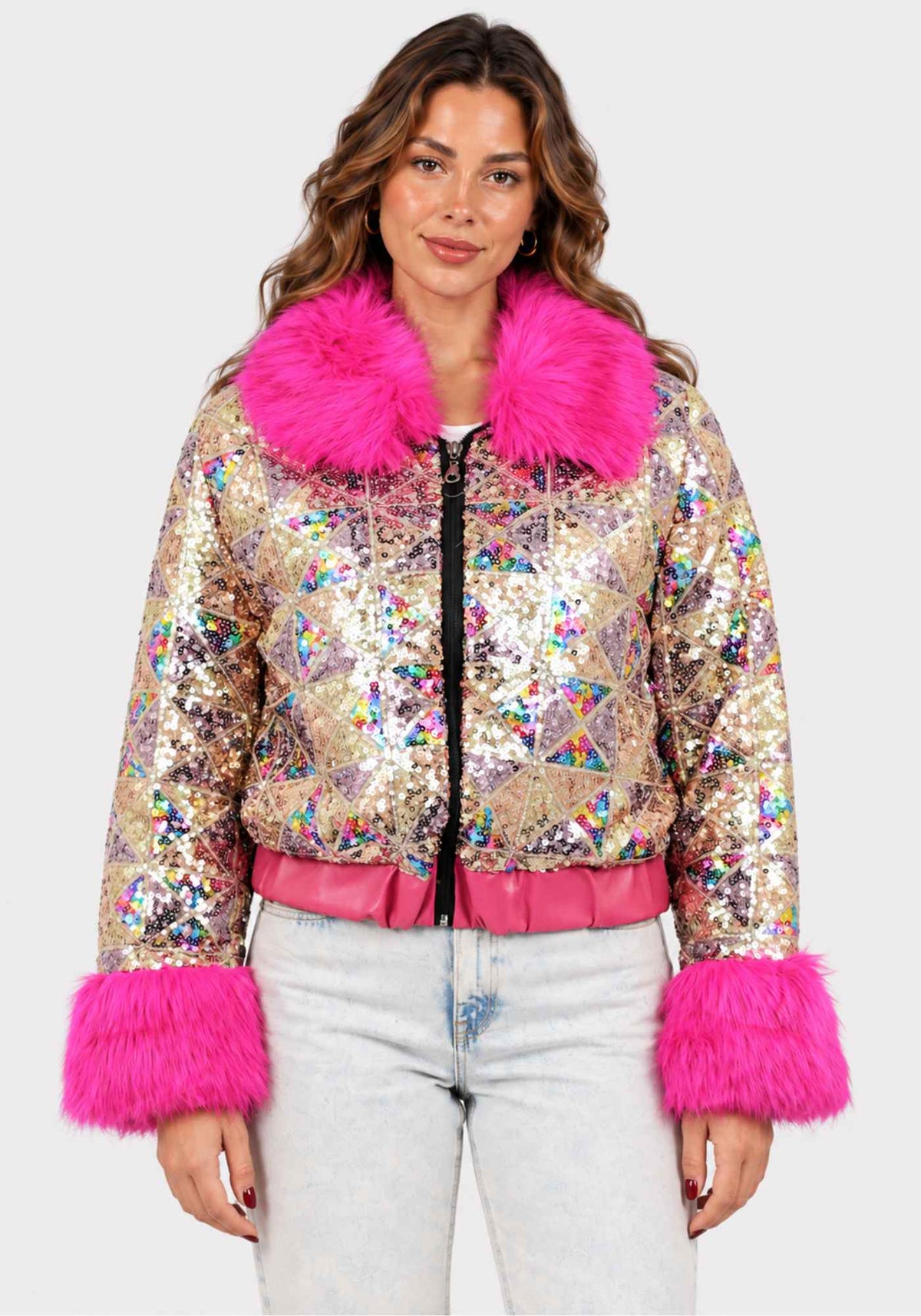 Carnavalsjas Dames Pailletten Bont Roze - Festivales