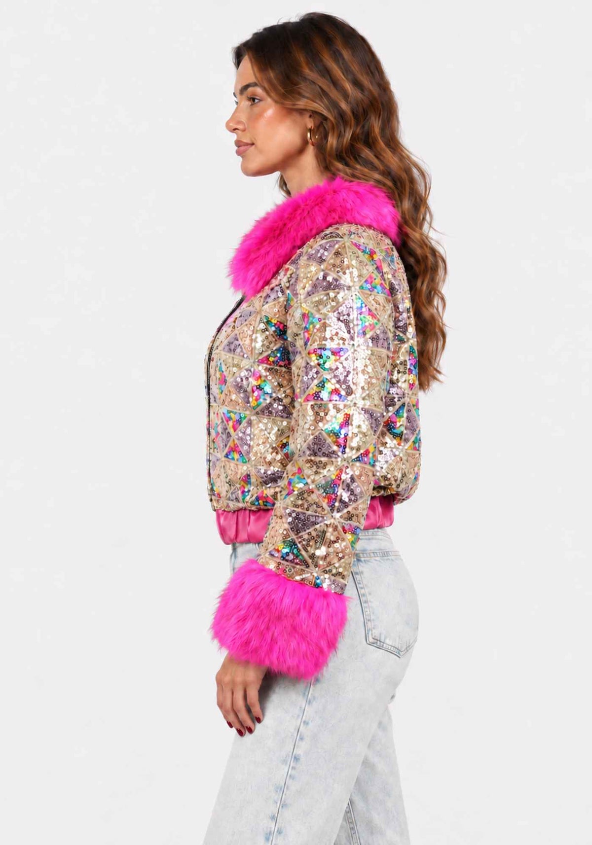 Carnavalsjas Dames Pailletten Bont Roze - Festivales