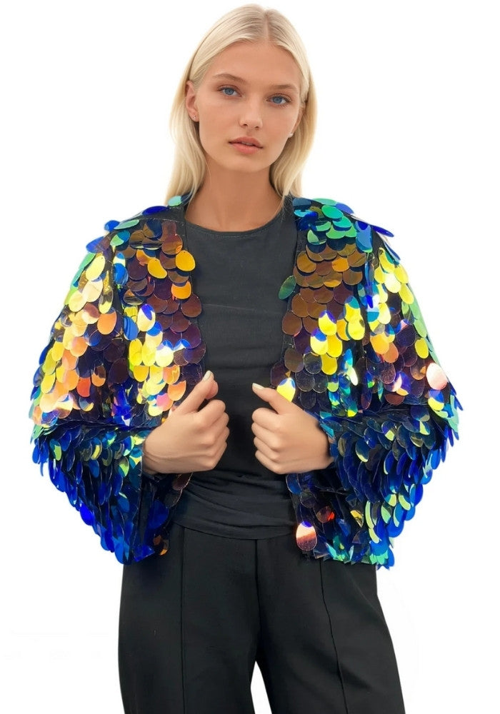 Carnavalsjas Mega Pailletten Vrouwen Groen/Blauw - Festivales