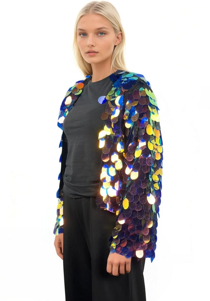 Carnavalsjas Mega Pailletten Vrouwen Groen/Blauw - Festivales