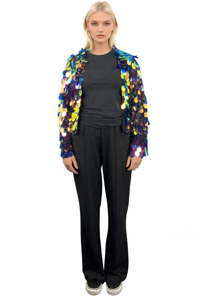 Carnavalsjas Mega Pailletten Vrouwen Groen/Blauw - Festivales