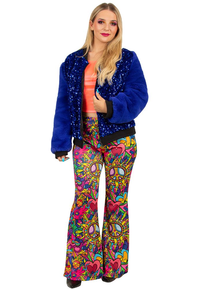 Carnavalsjas Dames Pailletten/Pluche Blauw - Festivales