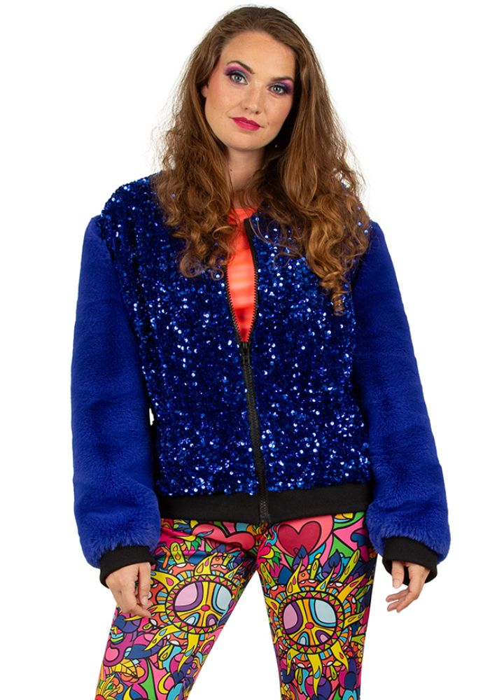 Carnavalsjas Dames Pailletten/Pluche Blauw - Festivales