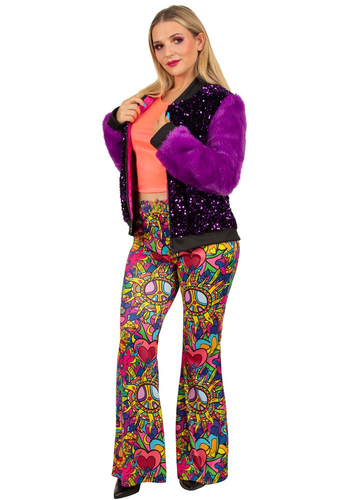 Carnavalsjas Dames Pailletten/Pluche Paars - Festivales