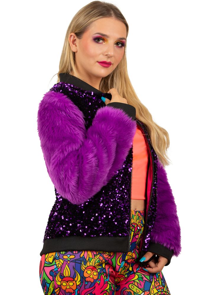 Carnavalsjas Dames Pailletten/Pluche Paars - Festivales