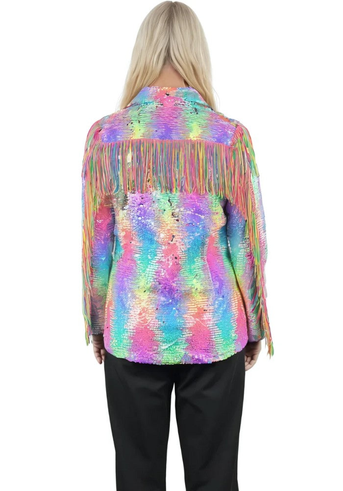 Carnavalsjas Dames Pailletten Pastel Regenboog Met Franje - Festivales