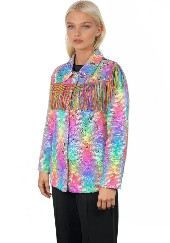Carnavalsjas Dames Pailletten Pastel Regenboog Met Franje - Festivales