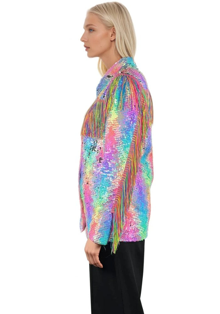 Carnavalsjas Dames Pailletten Pastel Regenboog Met Franje - Festivales