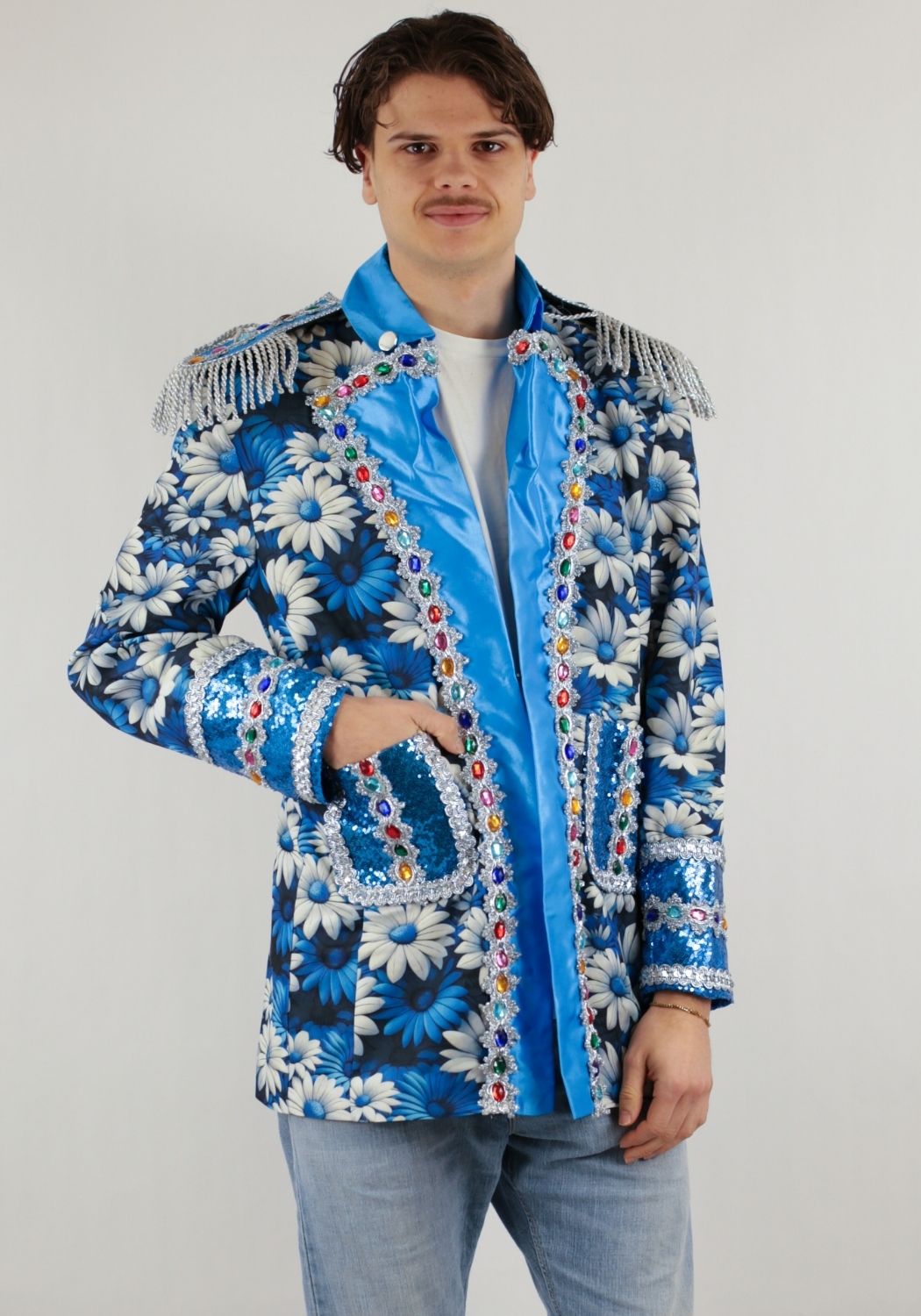 Carnavalsjas Heren Blue White Flower - Festivales