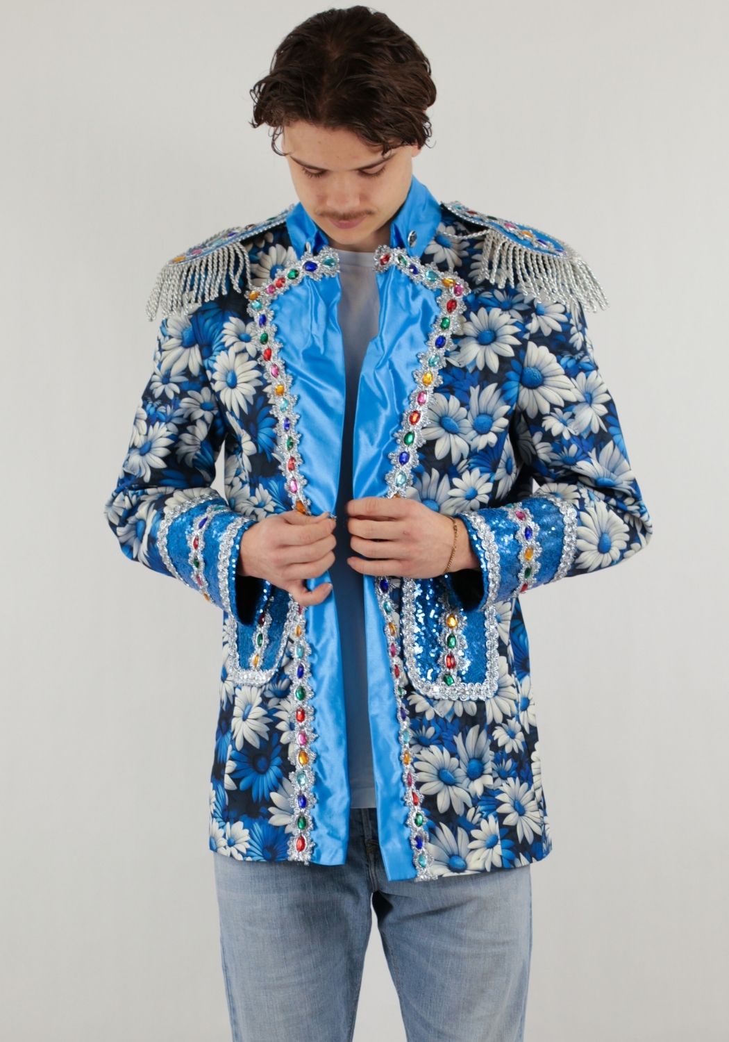 Carnavalsjas Heren Blue White Flower - Festivales