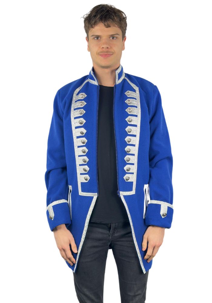 Carnavalsjas Heren Lange Blauwe Luxe Wolvilt Jas - Festivales