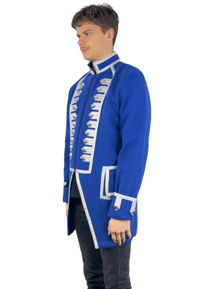 Carnavalsjas Heren Lange Blauwe Luxe Wolvilt Jas - Festivales