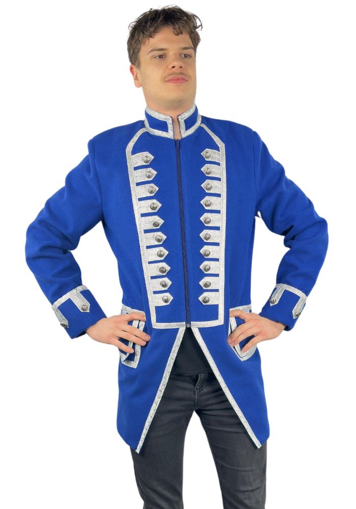Carnavalsjas Heren Lange Blauwe Luxe Wolvilt Jas - Festivales
