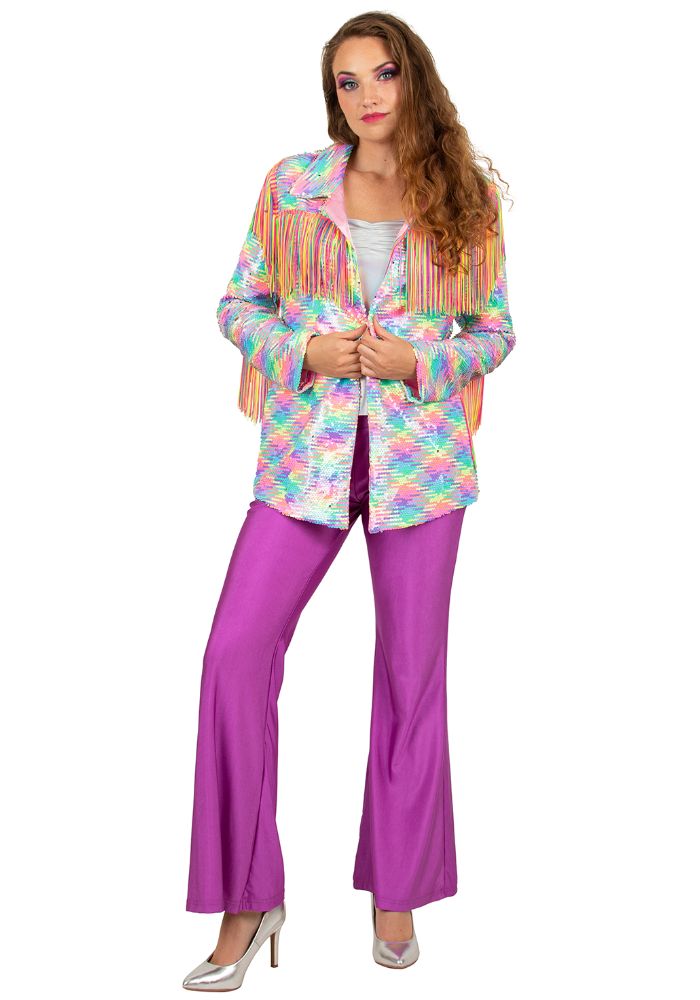 Carnavalsjas Dames Pailletten Pastel Regenboog Met Franje - Festivales