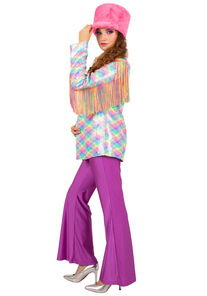 Carnavalsjas Dames Pailletten Pastel Regenboog Met Franje - Festivales