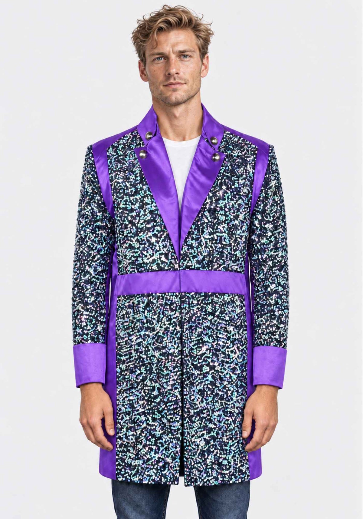 Carnavalsjas Sequin White Purple Heren - Festivales
