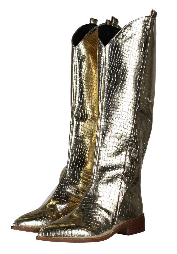 Dames Laarzen Metallic Snake Goud - Festivales