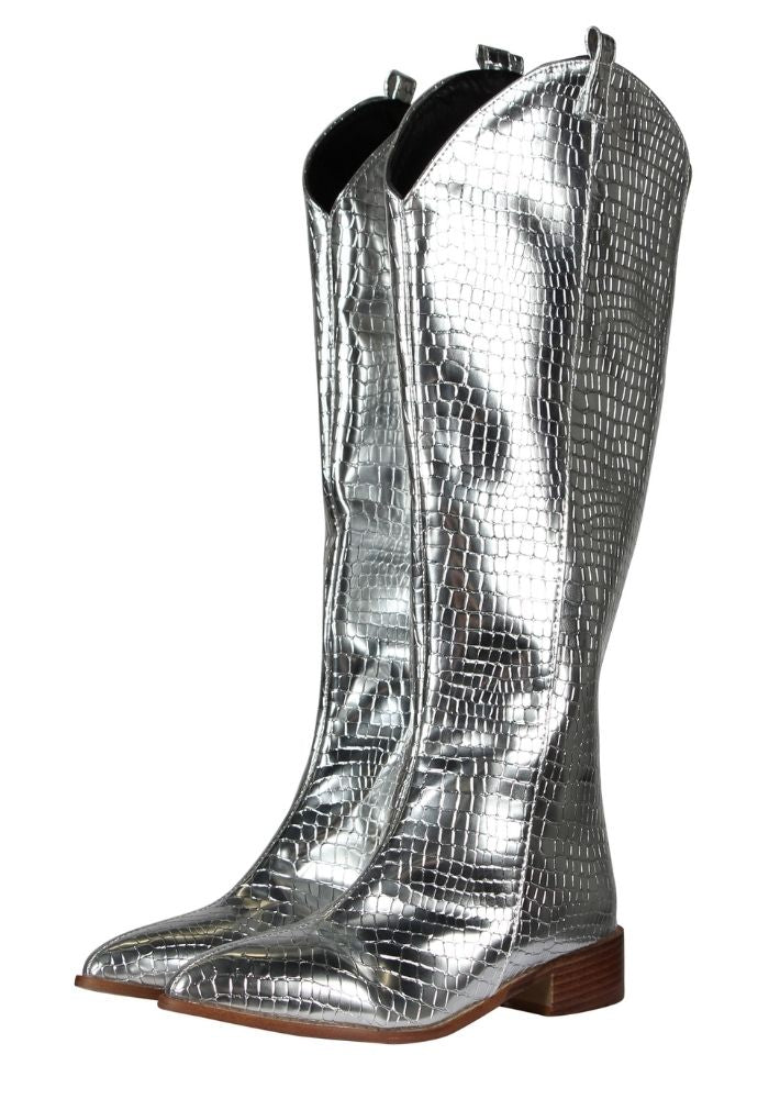 Dames Laarzen Metallic Snake Zilver - Festivales