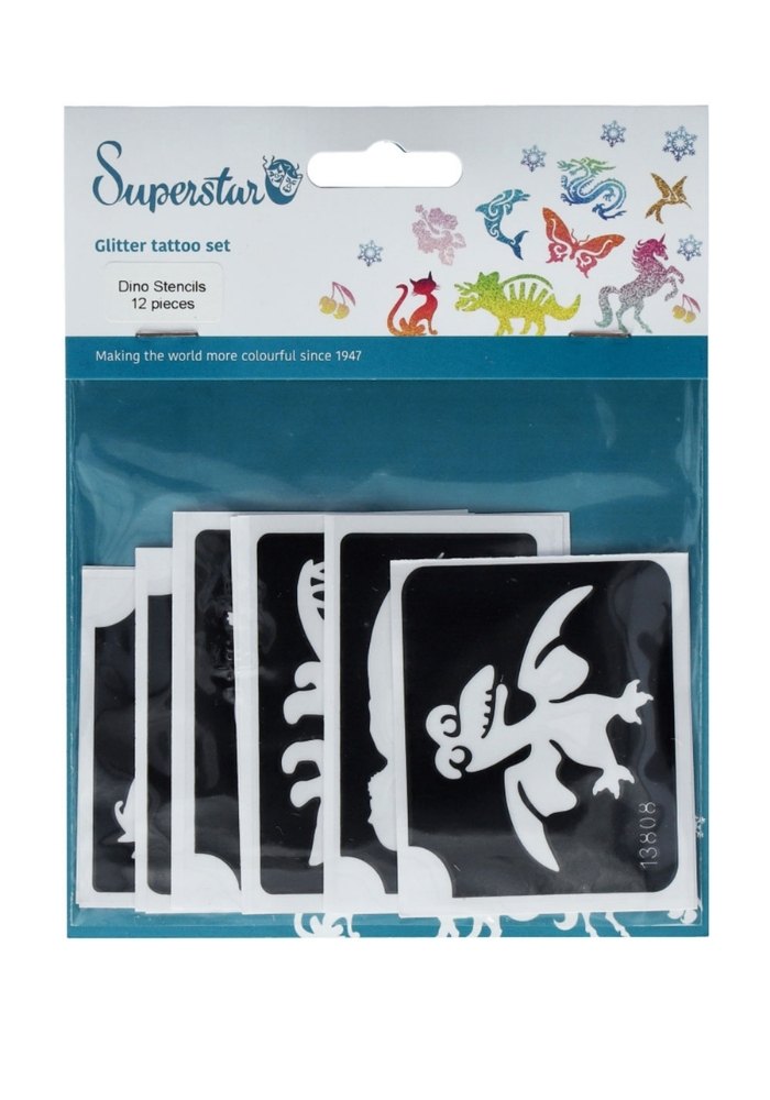 Glitter Tattoo Stencils Dino 12pcs - Festivales