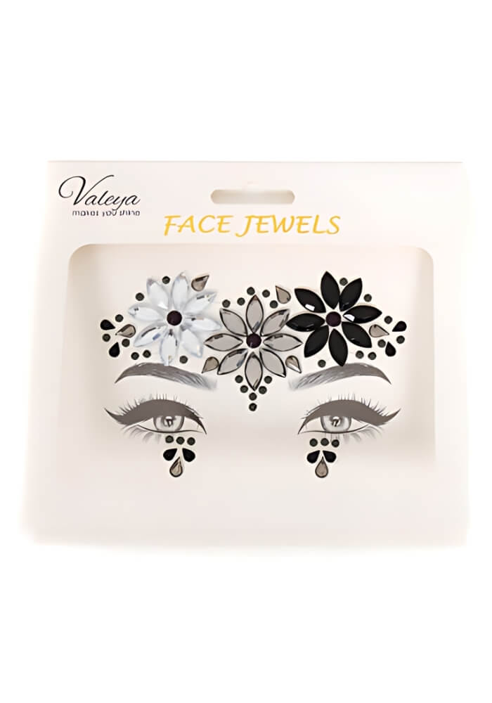 Face Jewels Bloemen Zwart - Festivales