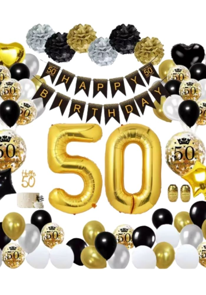 Verjaardag Versiering Pakket - 50 Jaar Sarah/Abraham - 48 Stuks - Festivales