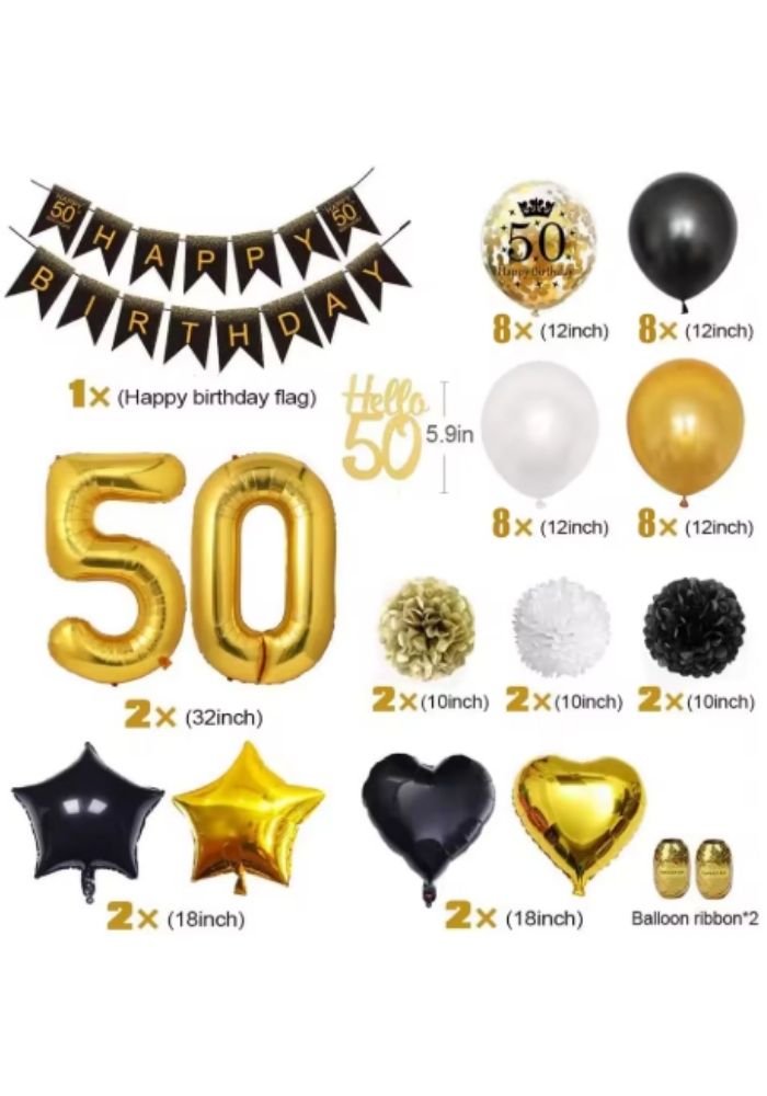 Verjaardag Versiering Pakket - 50 Jaar Sarah/Abraham - 48 Stuks - Festivales