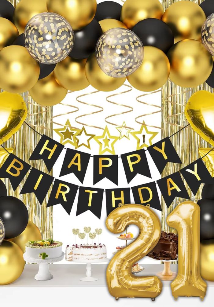 Verjaardag Versiering Pakket - 21 Jaar - Goud/Zwart - Festivales