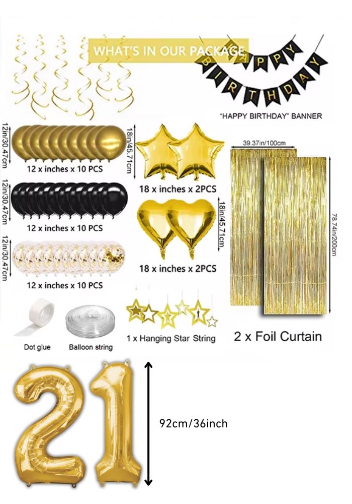Verjaardag Versiering Pakket - 21 Jaar - Goud/Zwart - Festivales