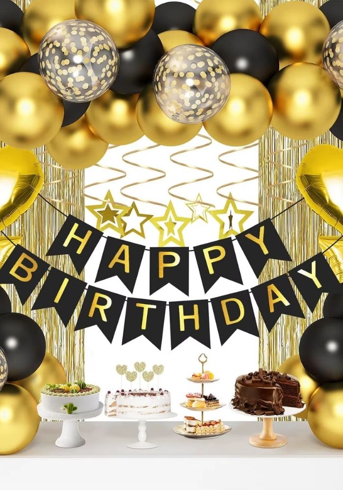 Verjaardag Versiering Pakket - Goud/Zwart - 46 Stuks - Festivales