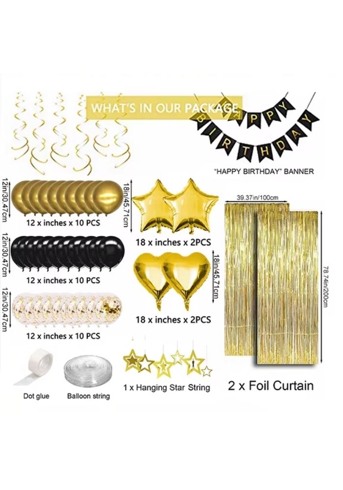 Verjaardag Versiering Pakket - Goud/Zwart - 46 Stuks - Festivales