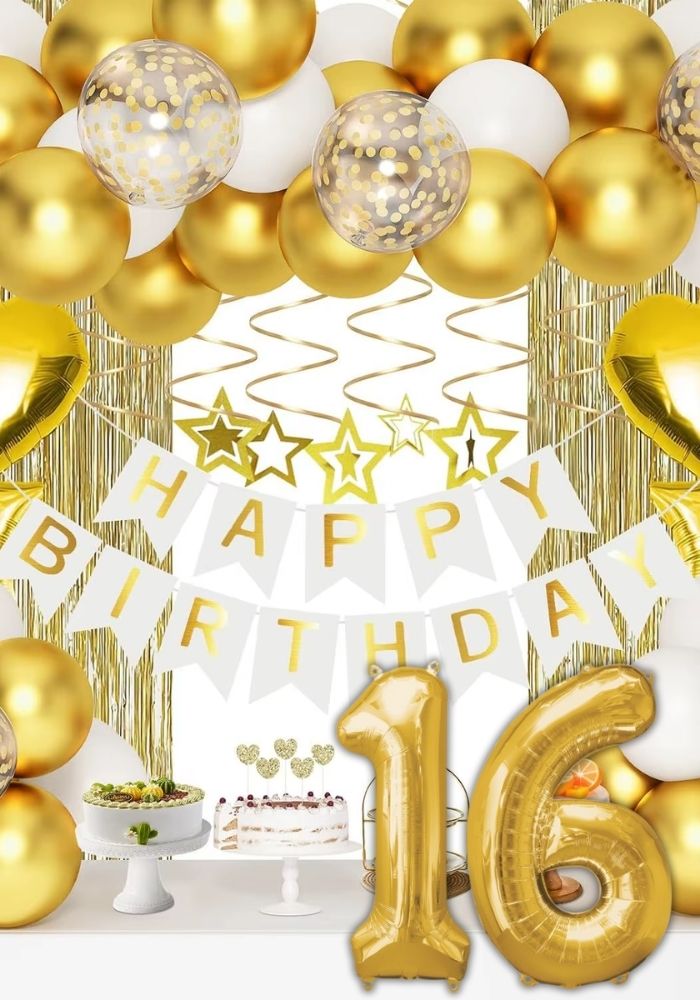 Verjaardag Versiering Pakket - 16 Jaar - Goud/Wit - Festivales