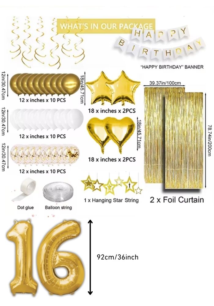 Verjaardag Versiering Pakket - 16 Jaar - Goud/Wit - Festivales