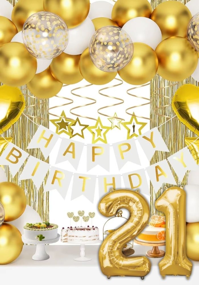 Verjaardag Versiering Pakket - 21 Jaar - Goud/Wit - Festivales
