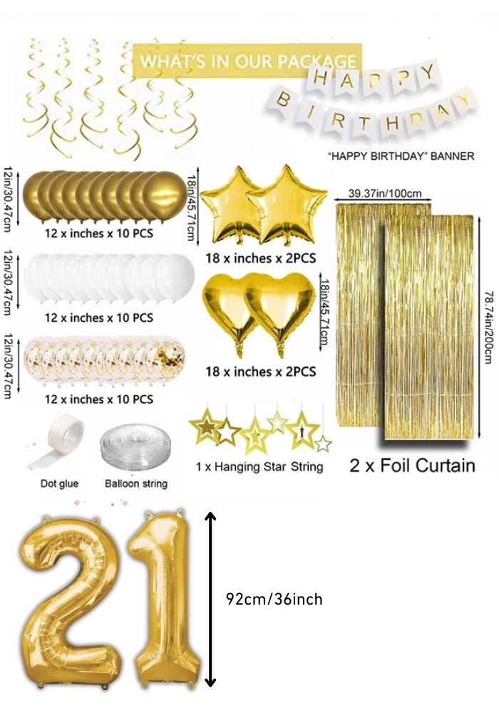 Verjaardag Versiering Pakket - 21 Jaar - Goud/Wit - Festivales