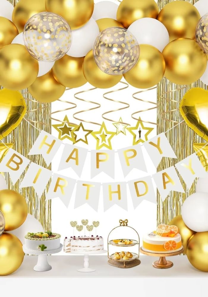 Verjaardag Versiering Pakket - Goud/Wit - 46 Stuks - Festivales