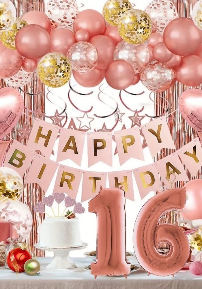 Verjaardag Versiering Pakket - 16 Jaar - Rose Goud - Festivales