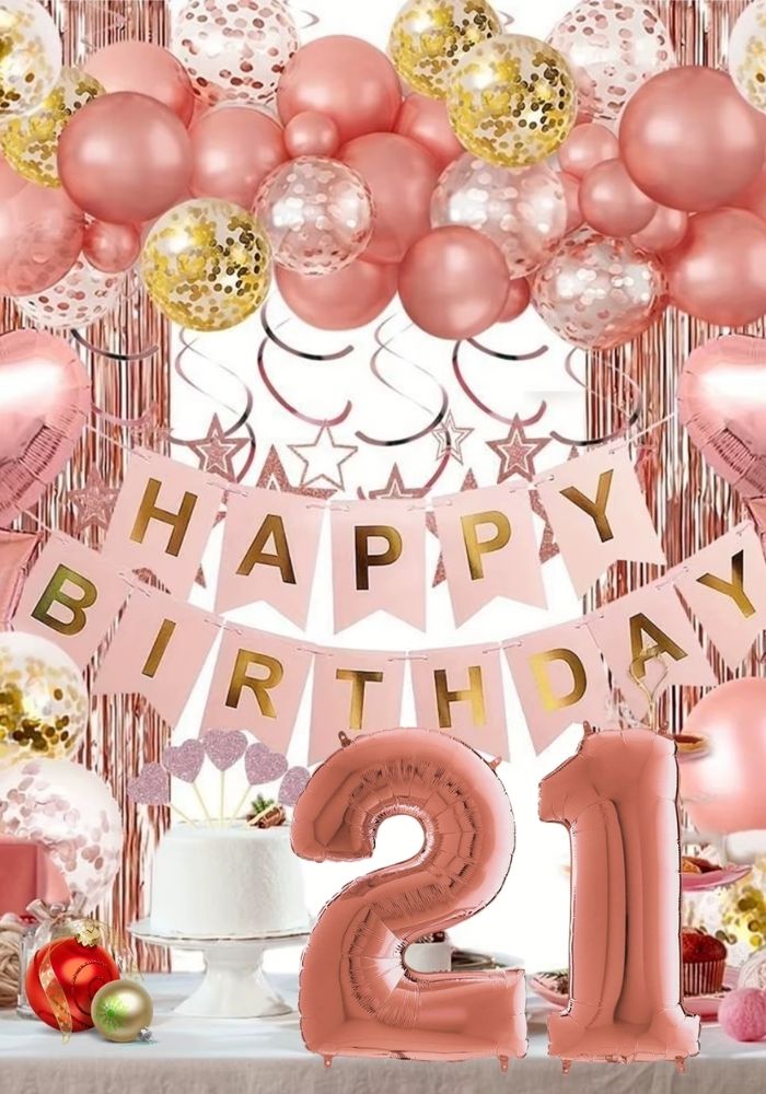Verjaardag Versiering Pakket - 21 Jaar - Rose Goud - Festivales