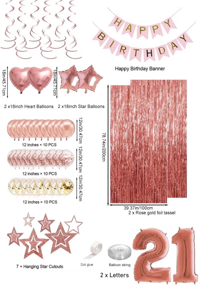 Verjaardag Versiering Pakket - 21 Jaar - Rose Goud - Festivales