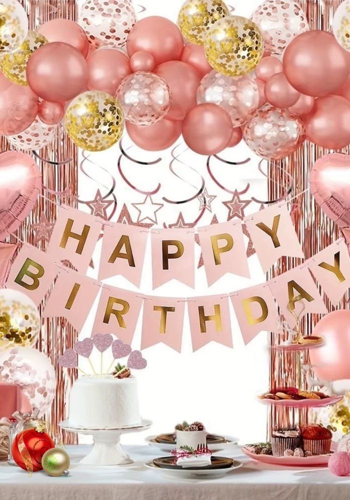 Verjaardag Versiering Pakket - Rose Goud - 46 Stuks - Festivales