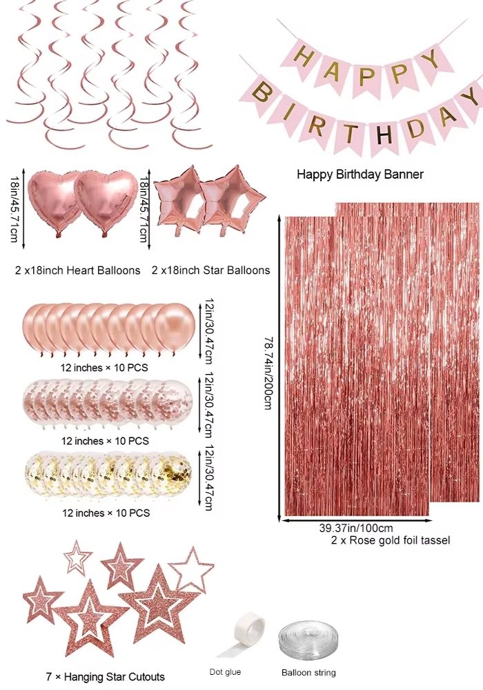 Verjaardag Versiering Pakket - Rose Goud - 46 Stuks - Festivales